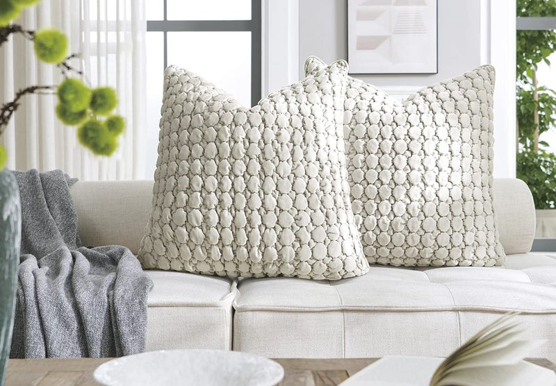 COCOPLOCEUS 1 Piece Euro Sham Beige Gray Boho 24x24 Pillow Covers Decorative Farmhouse Pillow Covers Velvet Square Cushion Covers Soft Bubble Texture for Couch Sofa Bed Bedroom Car Living Room - Image 4